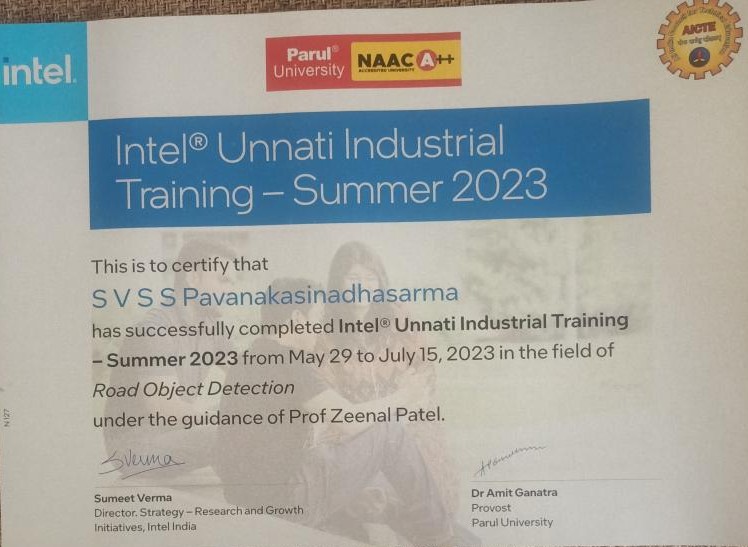 Intel Unnati Program Certificate